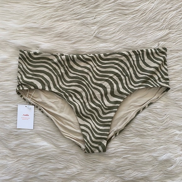 Andie Swim Stripe Olive Green Zebra Animal Print Hipster Bikini Bottom Swimsuit - Picture 2 of 11